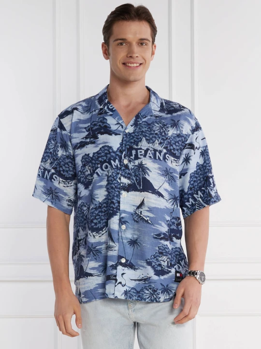 Zdjęcie produktu Tommy Jeans Koszula HAWAIIAN CAMP | Relaxed fit | z dodatkiem lnu granatowy