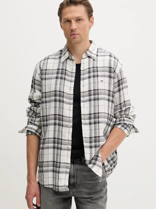 Zdjęcie produktu Tommy Jeans koszula męska z dodatkiem lnu czarny