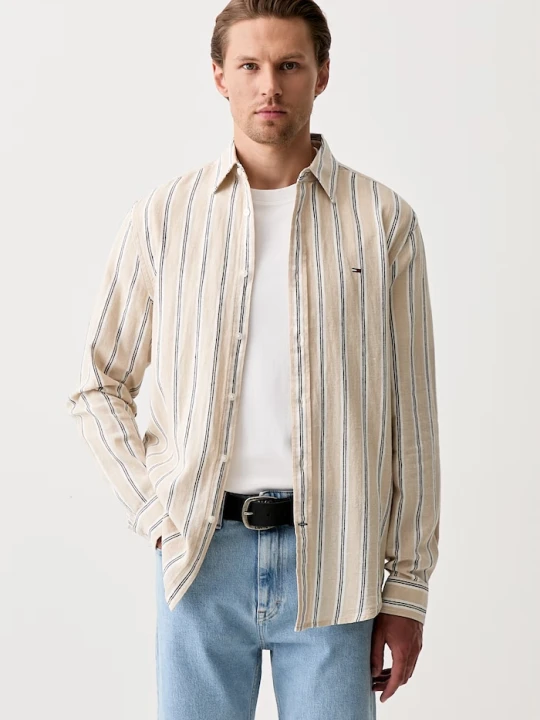 Zdjęcie produktu Tommy Jeans koszula męska z lnem beżowy