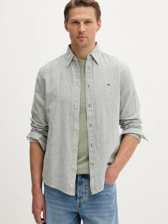 Zdjęcie produktu Tommy Jeans koszula męska z lnem zielony