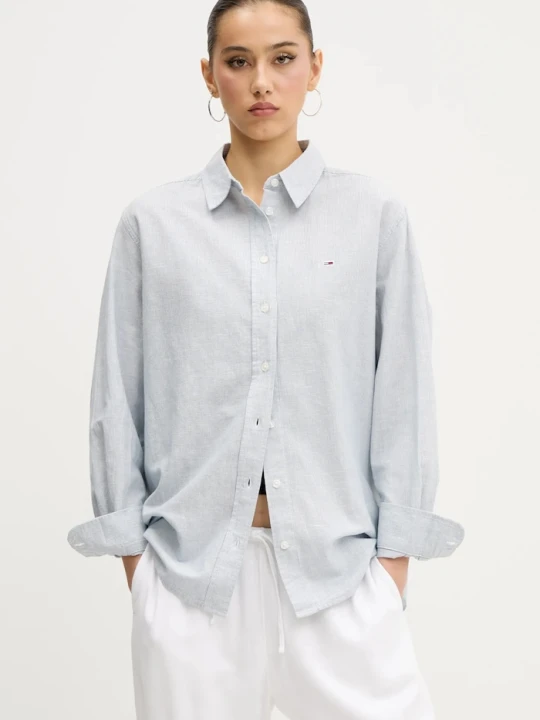 Zdjęcie produktu Tommy Jeans koszula z domieszką lnu szary