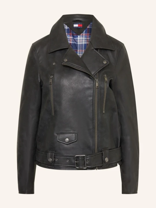 Zdjęcie produktu Tommy Jeans Kurtka Motocyklowa Imitująca Skórę schwarz CZIEMNOSZARY