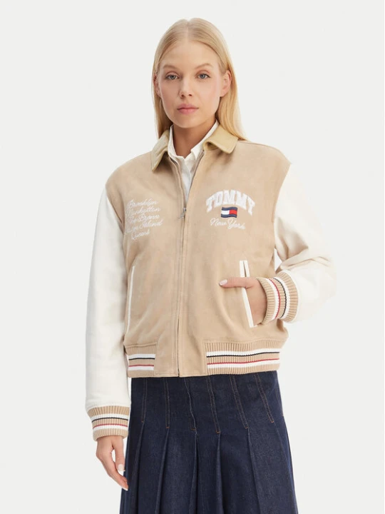 Zdjęcie produktu Tommy Jeans Kurtka skórzana Suede Varsity DW0DW22769 Beżowy Regular Fit