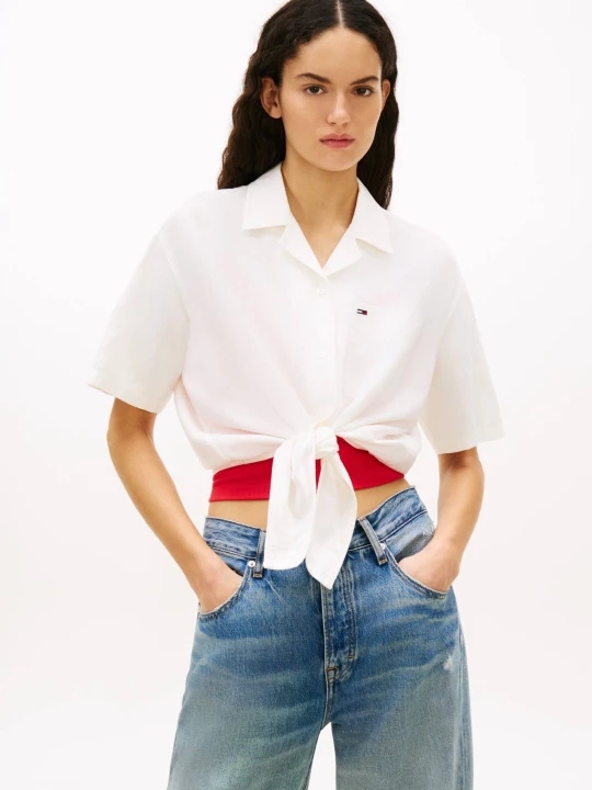 Zdjęcie produktu Tommy Jeans Lniana koszula | Cropped Fit ecru
