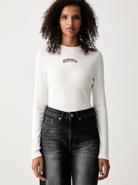 Zdjęcie produktu Tommy Jeans longsleeve damski bawełniany z elastanem biały