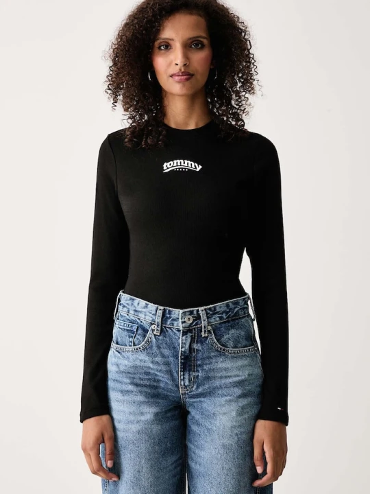 Zdjęcie produktu Tommy Jeans longsleeve damski bawełniany z elastanem czarny