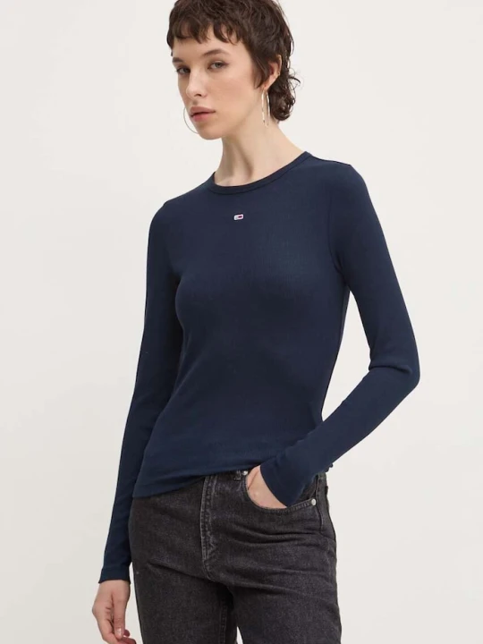 Zdjęcie produktu Tommy Jeans longsleeve damski bawełniany z elastanem granatowy