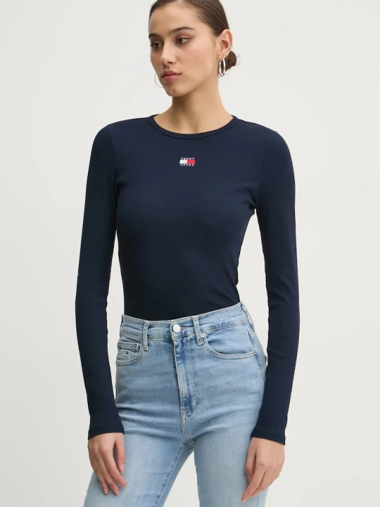 Zdjęcie produktu Tommy Jeans longsleeve damski bawełniany z elastanem granatowy