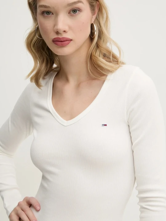 Zdjęcie produktu Tommy Jeans longsleeve damski z bawełną beżowy