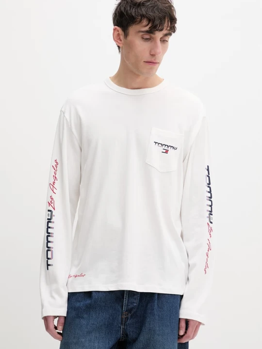 Zdjęcie produktu Tommy Jeans longsleeve męski bawełniany beżowy
