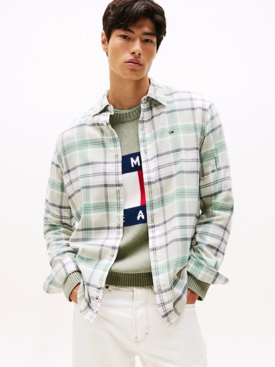 Zdjęcie produktu Tommy Jeans koszula casual Mężczyźni Regular Fit Bawełna zielony | szary | biały