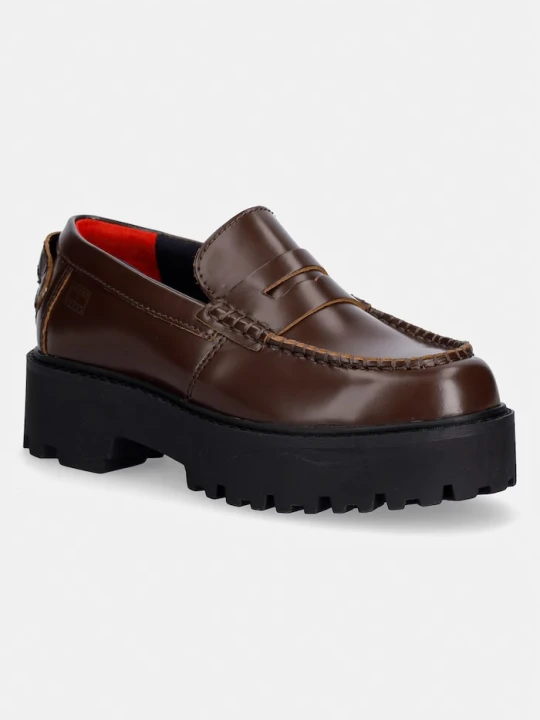 Zdjęcie produktu Tommy Jeans mokasyny damskie skórzane ARCHIVE '01 LEATHER LOAFER brązowy