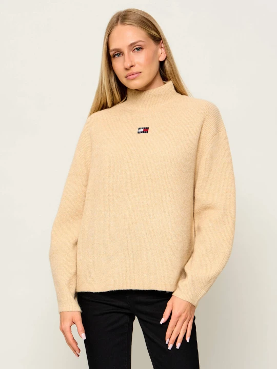 Zdjęcie produktu Tommy Jeans Półgolf Badge | Relaxed fit | z dodatkiem wełny beżowy