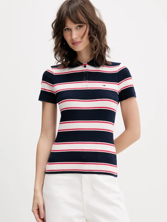 Zdjęcie produktu Tommy Jeans polo damskie bawełniane z elastanem granatowy