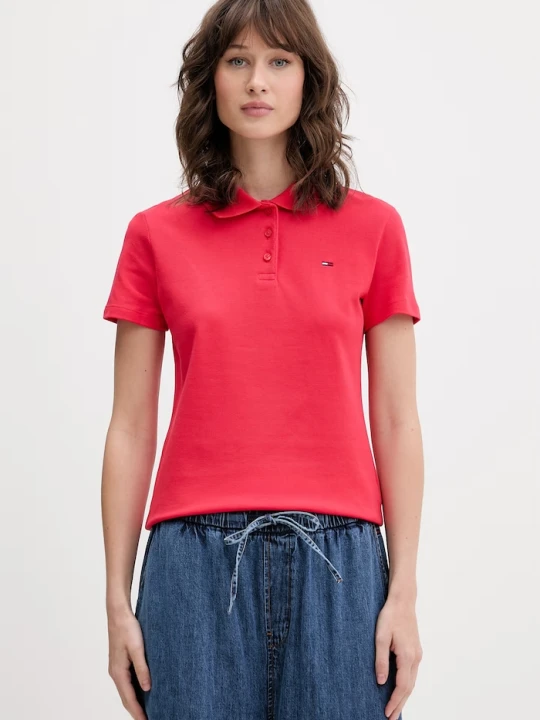 Zdjęcie produktu Tommy Jeans polo damskie bawełniane z elastanem czerwony