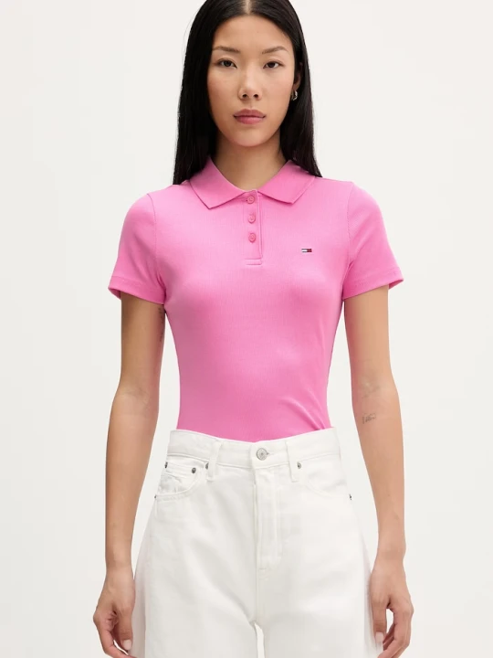 Zdjęcie produktu Tommy Jeans polo damskie bawełniane z elastanem różowy