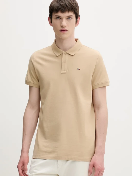 Zdjęcie produktu Tommy Jeans polo męskie bawełniane beżowy