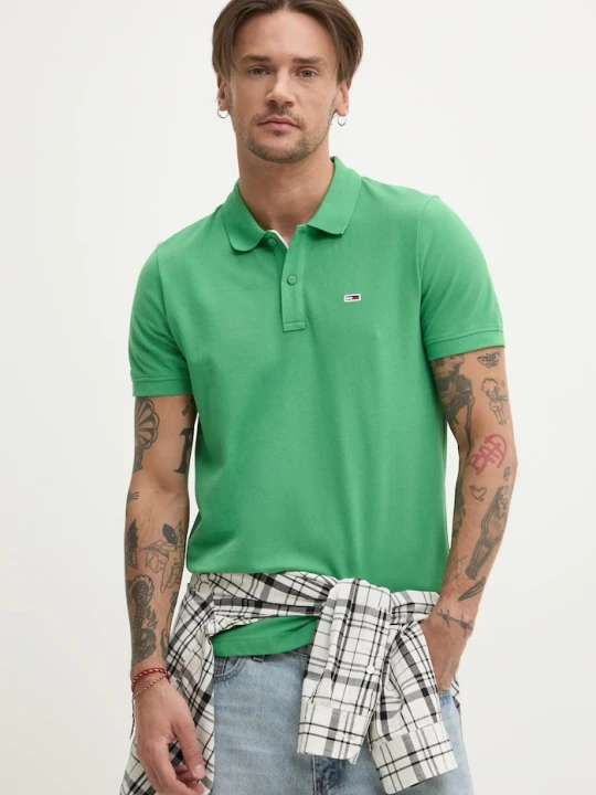 Zdjęcie produktu Tommy Jeans polo męskie bawełniane zielony