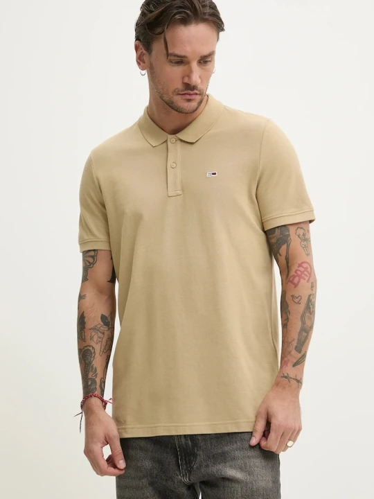 Zdjęcie produktu Tommy Jeans polo męskie bawełniane beżowy