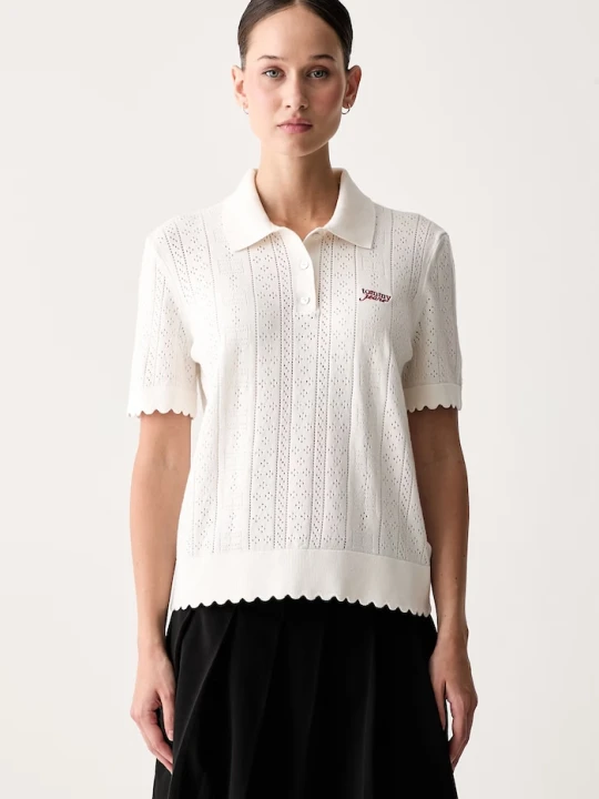 Zdjęcie produktu Tommy Jeans polo swetrowe damskie z wiskozą beżowy