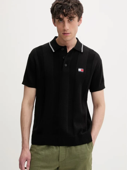 Zdjęcie produktu Tommy Jeans polo swetrowe męskie bawełniane czarny