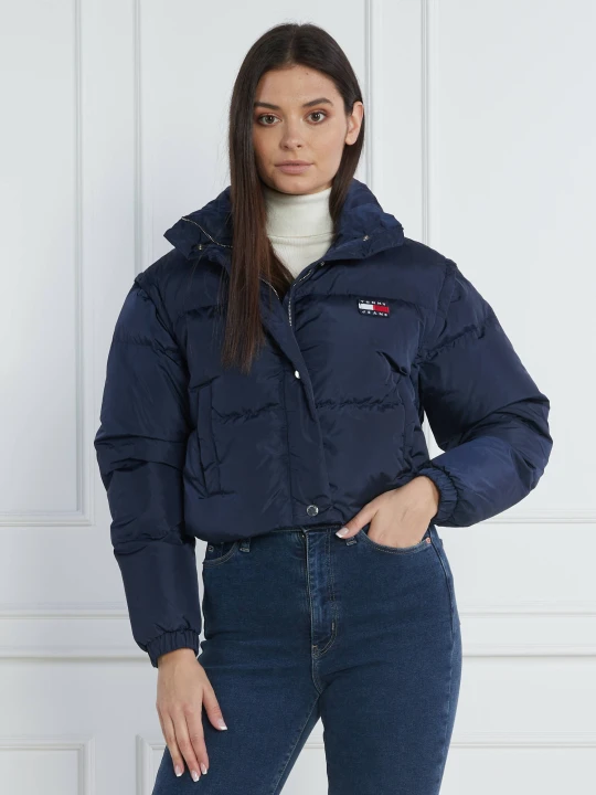 Zdjęcie produktu Tommy Jeans Puchowa kurtka 2w1 BADGE CROP VEST DOWN PUFFER | Cropped Fit granatowy