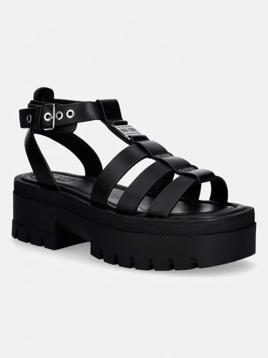 Zdjęcie produktu Tommy Jeans sandały damskie skórzane TJW FISHERMAN LEATHER MAX SANDAL czarny
