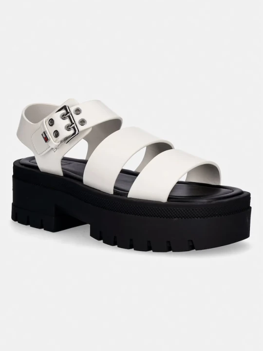 Zdjęcie produktu Tommy Jeans sandały damskie skórzane TJW STRAPS LEATHER MAX SANDAL biały