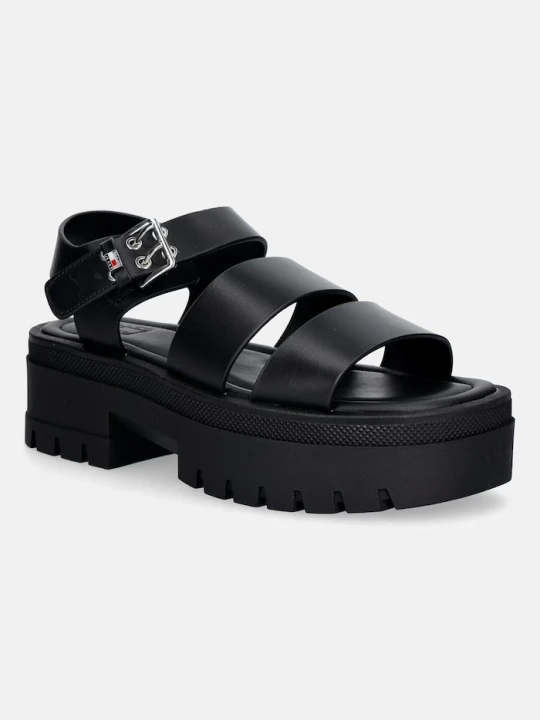 Zdjęcie produktu Tommy Jeans sandały damskie skórzane TJW STRAPS LEATHER MAX SANDAL czarny