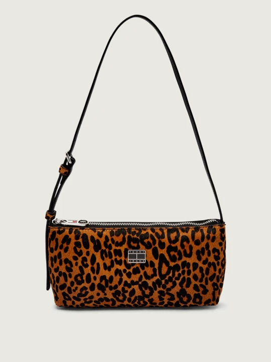 Zdjęcie produktu Tommy Jeans Skórzana torebka na ramię Leopard brązowy