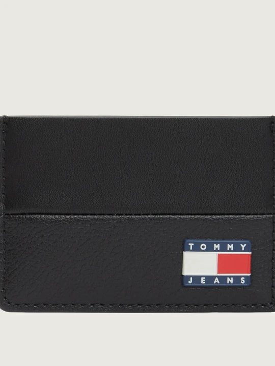 Zdjęcie produktu Tommy Jeans Skórzane etui na karty HERITAGE czarny