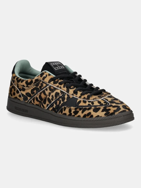 Zdjęcie produktu Tommy Jeans sneakersy skórzane THE GREENWICH EDGE LEOPARD brązowy