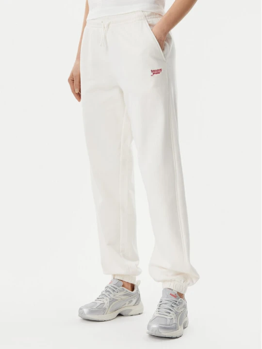 Zdjęcie produktu Tommy Jeans Spodnie dresowe Script DW0DW20670 Écru Relaxed Fit Kremowy
