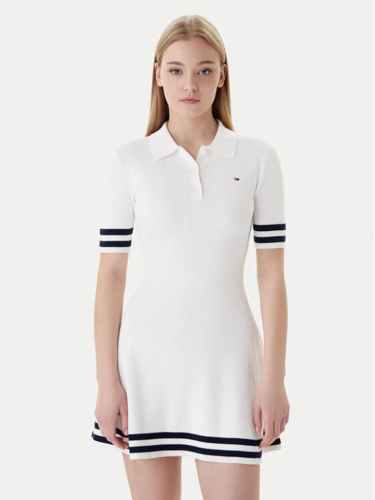 Zdjęcie produktu Tommy Jeans Sukienka dzianinowa DW0DW22106 Écru Slim Fit Kremowy