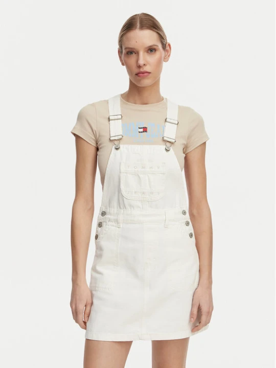 Zdjęcie produktu Tommy Jeans Sukienka jeansowa Logo Pocket Dungaree DW0DW22002 Biały Regular Fit
