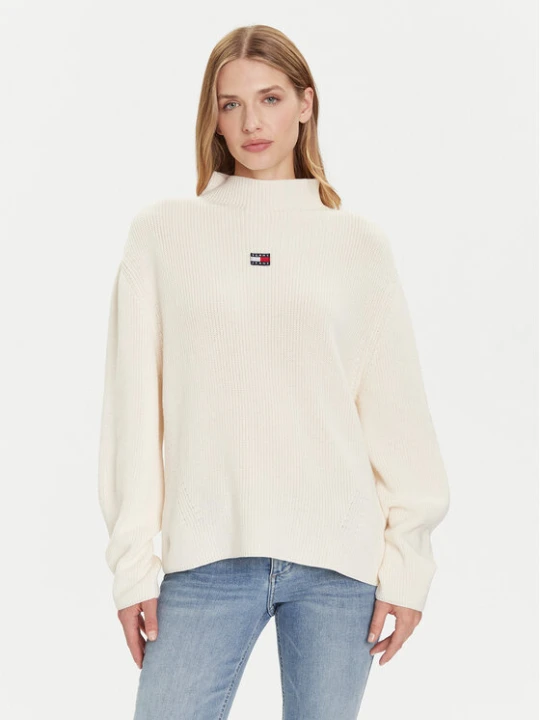 Zdjęcie produktu Tommy Jeans Sweter Badge DW0DW21676 Écru Relaxed Fit Kremowy