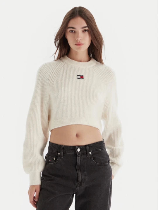 Zdjęcie produktu Tommy Jeans Sweter Badge DW0DW21677 Écru Regular Fit Kremowy