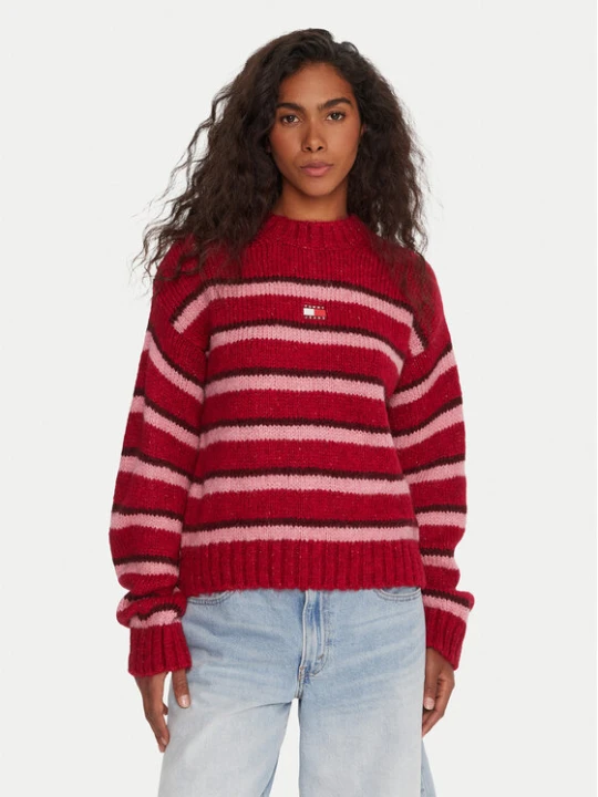 Zdjęcie produktu Tommy Jeans Sweter Badge DW0DW21679 Czerwony Relaxed Fit