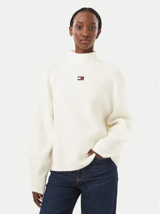 Zdjęcie produktu Tommy Jeans Sweter Badge DW0DW23349 Biały Relaxed Fit