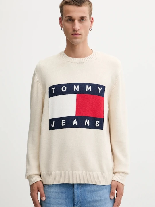 Zdjęcie produktu Tommy Jeans sweter bawełniany beżowy