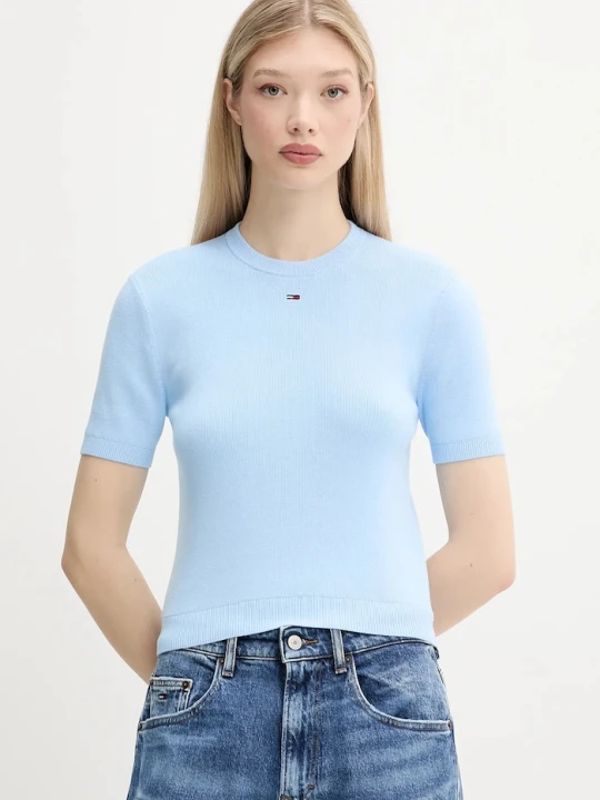 Zdjęcie produktu Tommy Jeans sweter z krótkim rękawem damski bawełniany niebieski