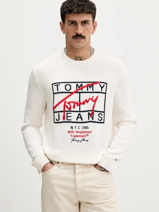 Zdjęcie produktu Tommy Jeans sweter bawełniany beżowy