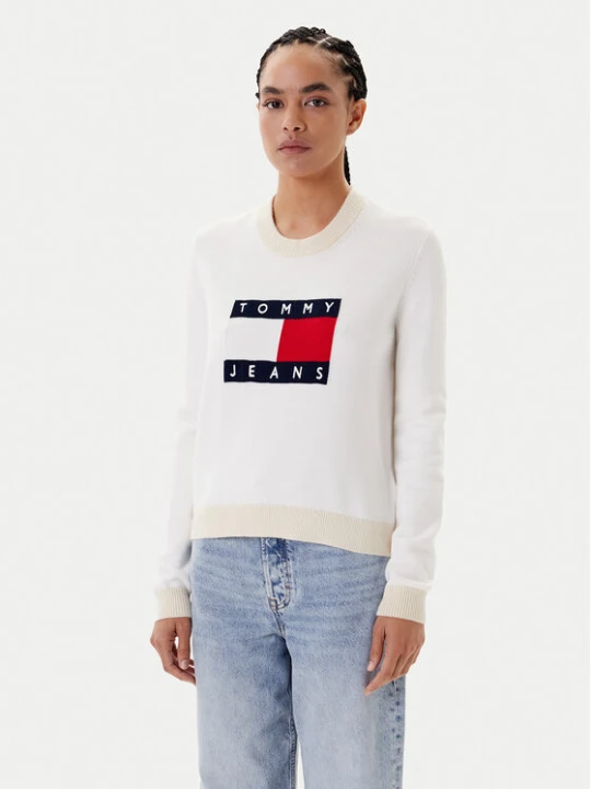 Zdjęcie produktu Tommy Jeans Sweter Colorblock Flag DW0DW20970 Biały Regular Fit
