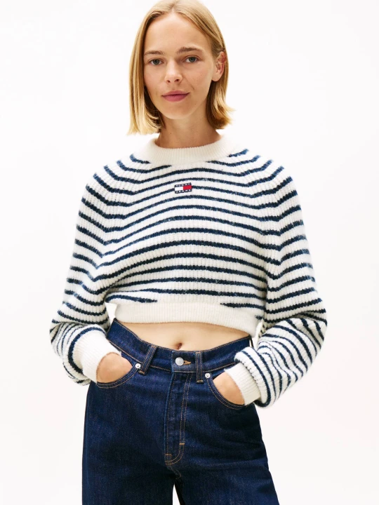 Zdjęcie produktu Tommy Jeans Sweter | Cropped Fit | z dodatkiem wełny granatowy