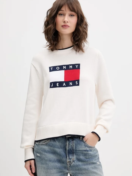Zdjęcie produktu Tommy Jeans sweter damski bawełniany beżowy