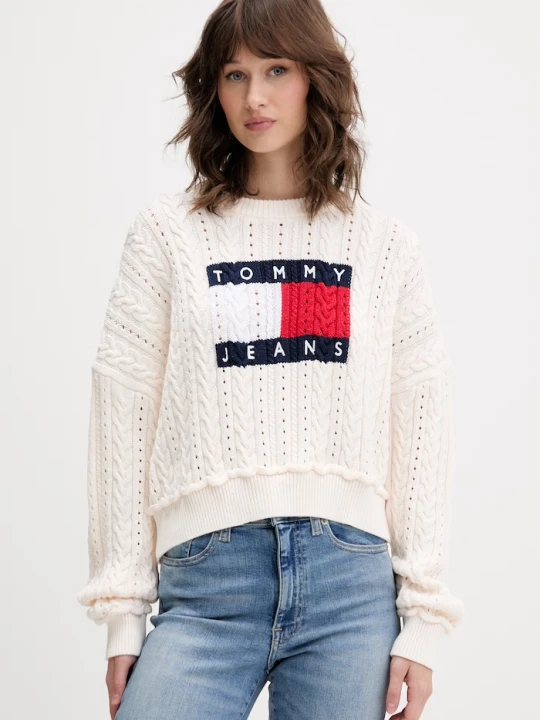 Zdjęcie produktu Tommy Jeans sweter damski bawełniany beżowy