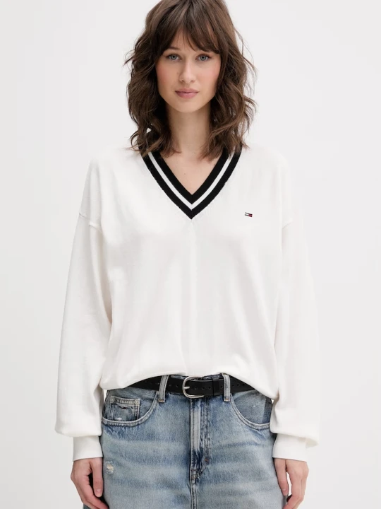 Zdjęcie produktu Tommy Jeans sweter damski bawełniany beżowy