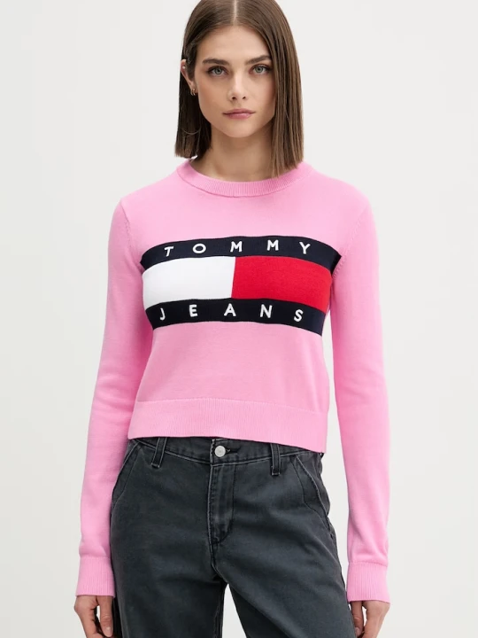 Zdjęcie produktu Tommy Jeans sweter damski bawełniany różowy