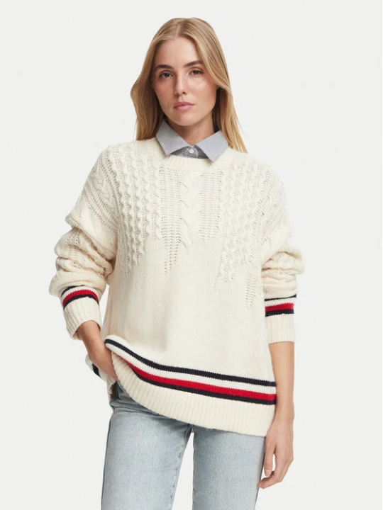 Zdjęcie produktu Tommy Jeans Sweter DW0DW23353 Kremowy Oversize