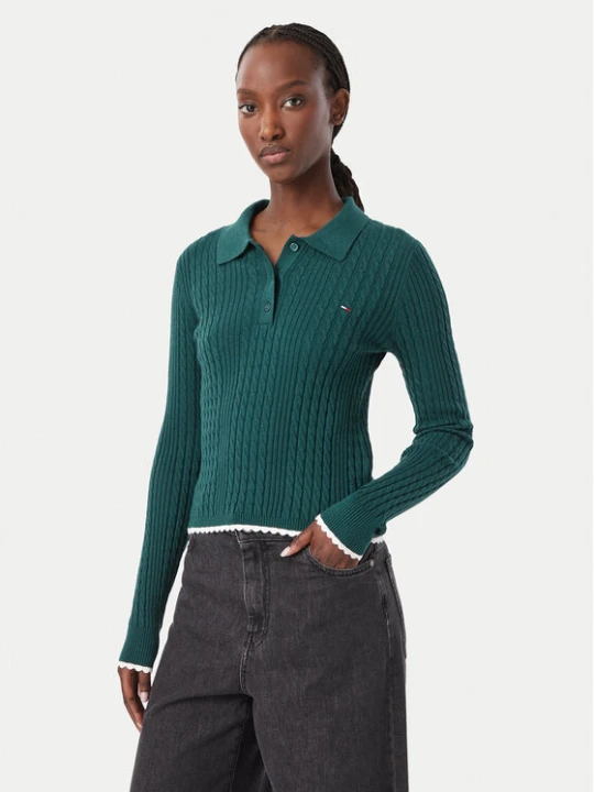 Zdjęcie produktu Tommy Jeans Sweter DW0DW23354 Zielony ciemny Slim Fit